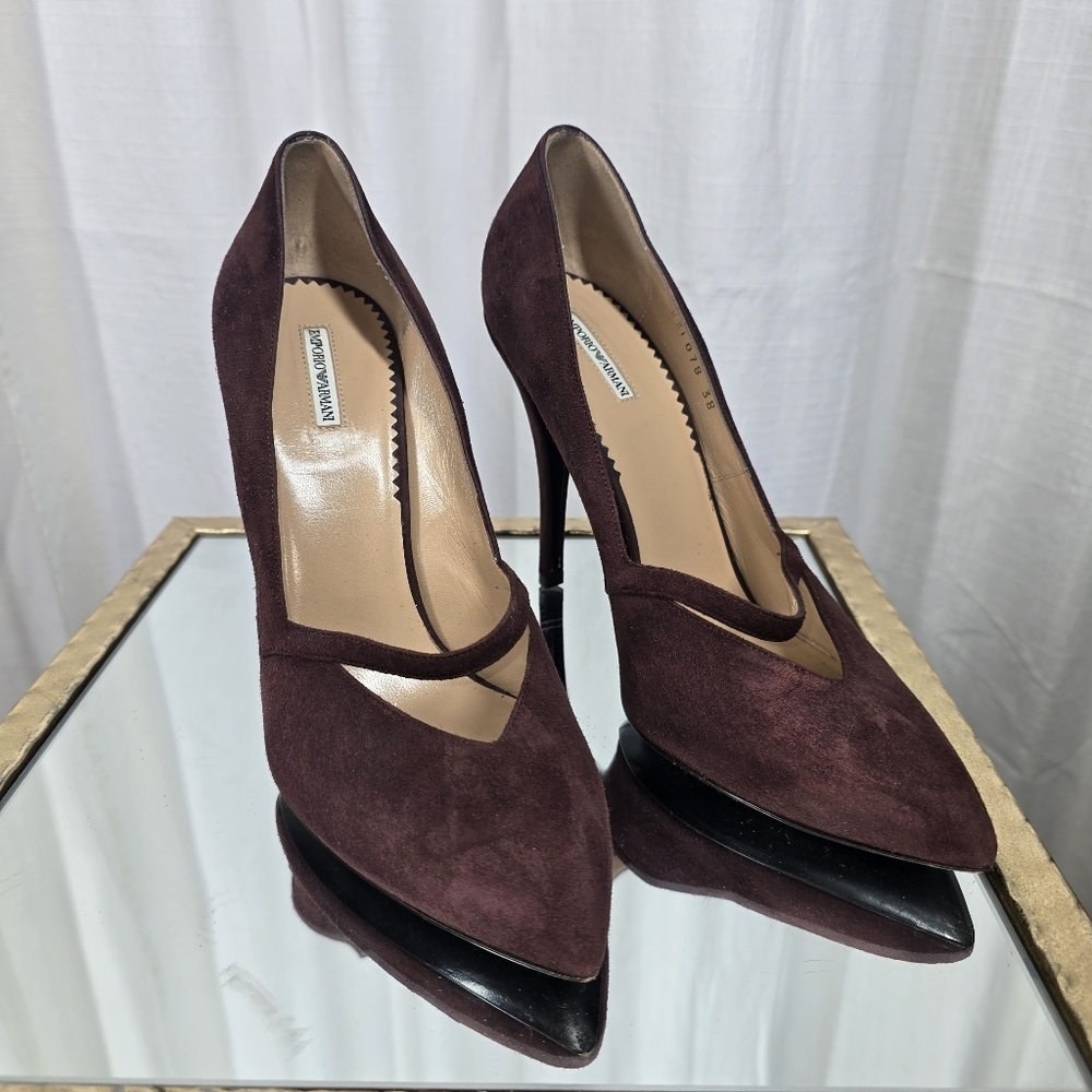 Emporio Armani Burgundy Suede Stiletto Heels - Picture 10 of 16